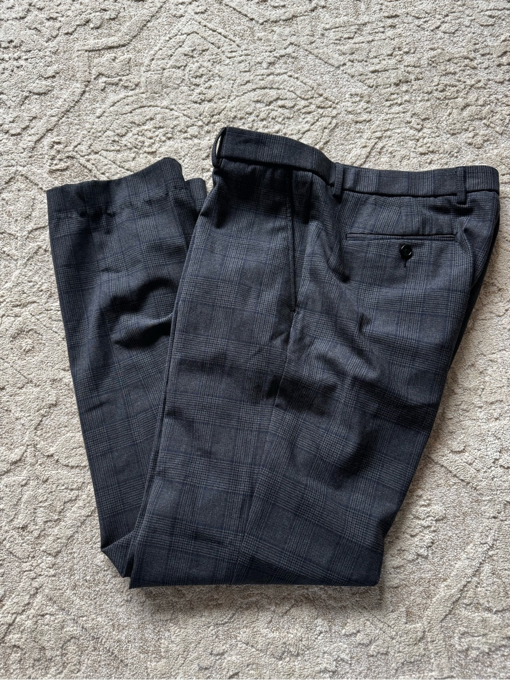 Tommy Hilfiger Gray Plaid Dress Pants with Signature Trim